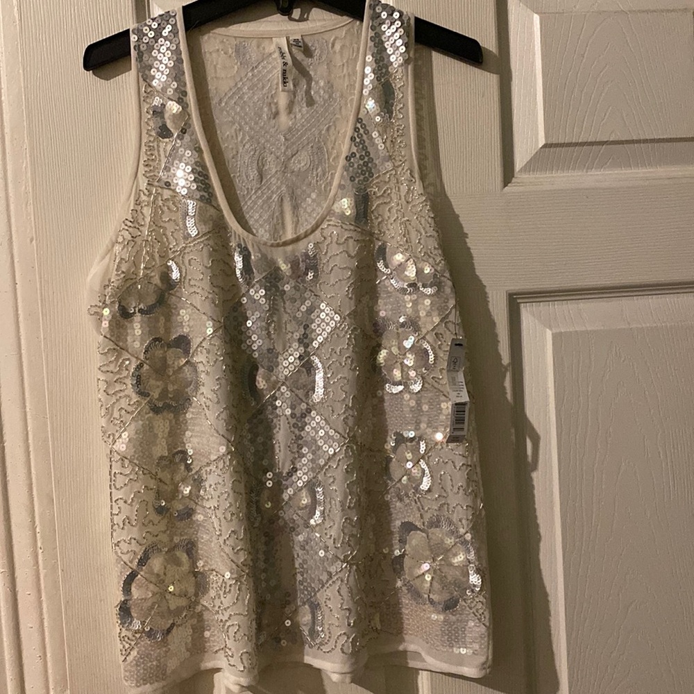 Off White/Opal sequin dress shirt or tank top